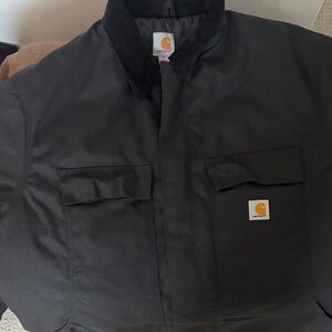 Carhartt Extremes Men's Black Quilted Chore Coat With Black Corduroy Collar